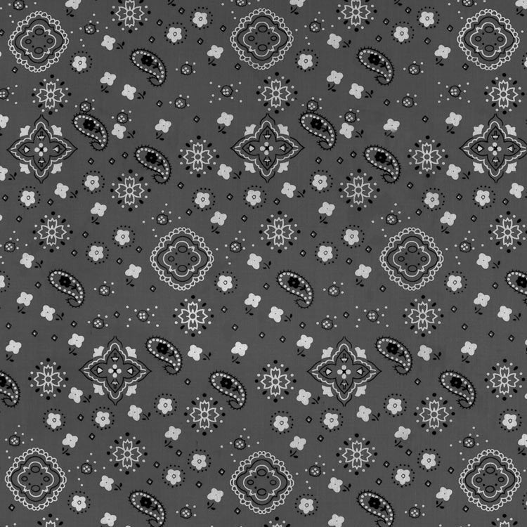 Gray Bandana Print Fabric Cotton/Polyester Sold By The Yard