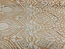 White Sequin Geometric Design, Dark Nude Mesh 4 Way Stretch Sequin Fabric Spandex Mesh-Prom-Gown By The Yard