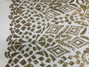 Gold Sequin Geometric Design, 4 Way Stretch Sequin Fabric Spandex Mesh-Prom-Gown By The Yard