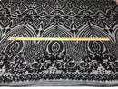 Black Sequin Geometric Design, 4 Way Stretch Sequin Fabric On Spandex Mesh-Prom-Gown By The Yard