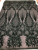 HUNTER GREEN Geometric Design On Spandex Mesh-Prom-Gown, 4 Way Stretch Sequin Fabric By The Yard