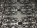 Black Sequin Embroidered a Mesh Spandex-Prom-Gown, 4 Way Stretch Sequin Fabric By The Yard