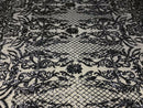 4 Way Stretch Fabric Design - Navy Blue - Fancy Net Sequins Design Fabric By Yard