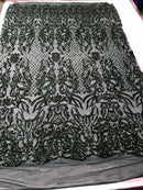4 Way Stretch Fabric Design - Hunter Green - Fancy Net Sequins Design Fabric By Yard