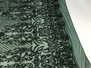 4 Way Stretch Fabric Design - Hunter Green - Fancy Net Sequins Design Fabric By Yard