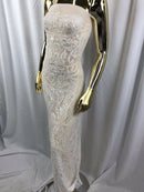 4 Way Stretch Fabric Design - White - Fancy Net Sequins Design Fabric By Yard