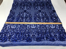 4 Way Stretch Fabric Design - Royal Blue - Fancy Net Sequins Design Fabric By Yard