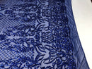 4 Way Stretch Fabric Design - Royal Blue - Fancy Net Sequins Design Fabric By Yard