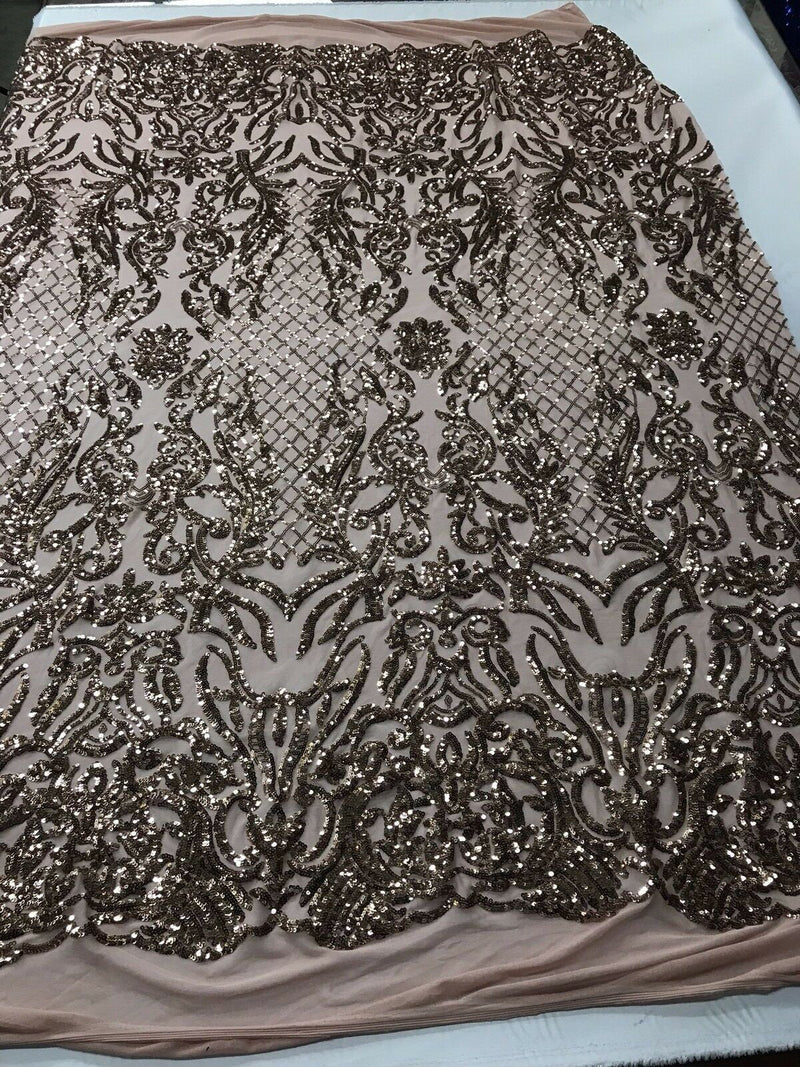 4 Way Stretch Fabric Design - Dusty Rose - Fancy Net Sequins Design Fabric By Yard