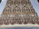 4 Way Stretch Fabric Design - Rose Gold - Fancy Net Sequins Design Fabric By Yard