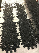 Fancy Beaded Fabric Black - Embroidery Beads Mesh Fabric - Prom-Gown-Dress Sold By 2 Reathers