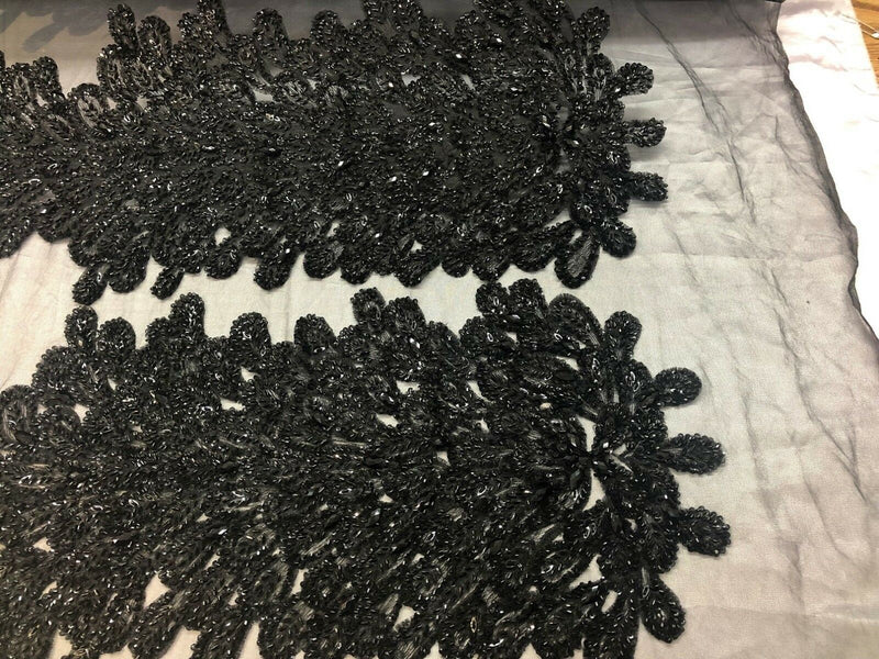 Fancy Beaded Fabric Black - Embroidery Beads Mesh Fabric - Prom-Gown-Dress Sold By 2 Reathers