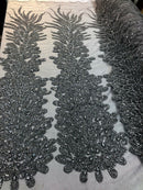 Fancy Beaded Fabric Silver - Embroidery Beads Mesh Fabric - Prom-Gown-Dress Sold By 2 Reathers