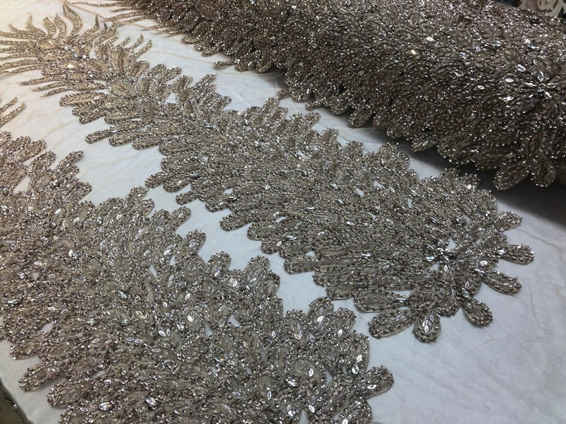 Fancy Beaded Fabric Champagne - Embroidery Beads Mesh Fabric - Prom-Gown-Dress Sold By 2 Reathers