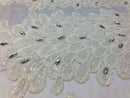 Fancy Beaded Fabric White - Embroidery Beads Mesh Fabric - Prom-Gown-Dress Sold By 2 Reathers