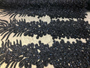 Fancy Beaded Fabric Navy - Embroidery Beads Mesh Fabric - Prom-Gown-Dress Sold By 2 Reathers
