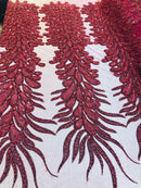 Fancy Beaded Fabric Burgundy - Embroidery Beads Mesh Fabric - Prom-Gown-Dress Sold By 2 Reathers