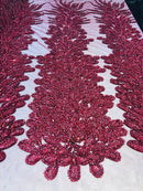 Fancy Beaded Fabric Burgundy - Embroidery Beads Mesh Fabric - Prom-Gown-Dress Sold By 2 Reathers