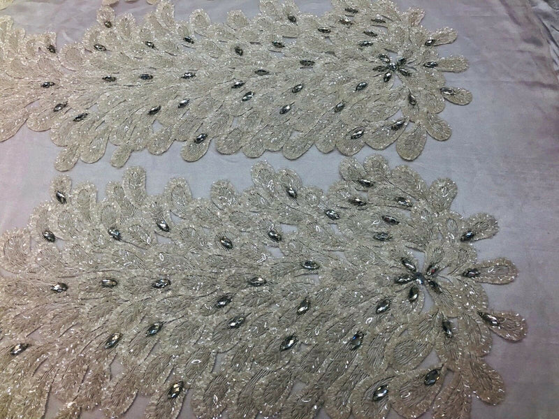 Fancy Beaded Fabric Ivory - Embroidery Beads Mesh Fabric - Prom-Gown-Dress Sold By 2 Reathers