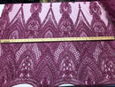 Magenta Beaded Embroidered Fancy Damask Spikes Pattern Fabric - Embroidery Fabric Beaded Mesh Material Sold in Many Colors by The Yard
