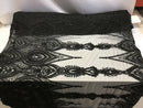 Black Beaded Embroidered Fancy Damask Spikes Pattern Fabric - Embroidery Fabric Beaded Mesh Material Sold in Many Colors by The Yard