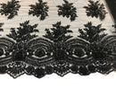 Black Hand Beaded Lace, Embroidered Floral Design Fancy Sequins Fabric with Beads Sold in Many Colors By The Yard