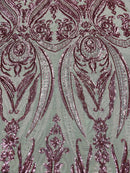 Pink Sequin, Damask Design - 4 Way Stretch Sequin Fabric Spandex Mesh-Prom-Gown By The Yard