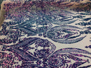 Iridescent Lavander Sequins Fabric, Damask Design 4 Way Stretch Sequin Fabric on a Spandex Mesh-Prom-Gown By The Yard