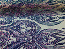 Iridescent Lavander Sequins Fabric, Damask Design 4 Way Stretch Sequin Fabric on a Spandex Mesh-Prom-Gown By The Yard