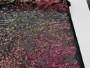 Iridescent Rainbow Sequins Fabric, Damask Design 4 Way Stretch Sequin Fabric on a Spandex Mesh-Prom-Gown By The Yard