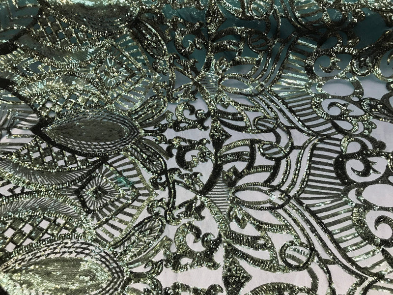 Hunter Green Sequin Fabric, Royalty Design Embroidered With Sequin on a 4 Way Stretch Sequin Fabric Mesh-Prom-Gown By The Yard