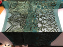 Hunter Green Sequin Fabric, Royalty Design Embroidered With Sequin on a 4 Way Stretch Sequin Fabric Mesh-Prom-Gown By The Yard