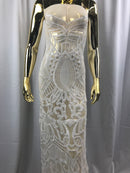 Iridescent Sequin Fabric - White - 4 Way Stretch Royalty Lace Sequin By Yard