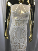 Iridescent Sequin Fabric - White - 4 Way Stretch Royalty Lace Sequin By Yard