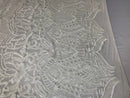 Iridescent Sequin Fabric - White - 4 Way Stretch Royalty Lace Sequin By Yard