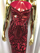 Burgundy Sequin Fabric, Royalty Design Embroidered With Sequin on a 4 Way Stretch Sequin Fabric Mesh-Prom-Gown By The Yard
