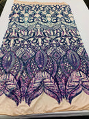 Iridescent Lavender Sequin Fabric, Royalty Design Embroidered With Sequin on a 4 Way Stretch Sequin Fabric Mesh-Prom-Gown By The Yard