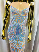 Iridescent Sequin Fabric - Iridescent Aqua - 4 Way Stretch Royalty Lace Sequin By Yard