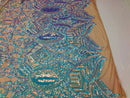 Iridescent Sequin Fabric - Iridescent Aqua - 4 Way Stretch Royalty Lace Sequin By Yard