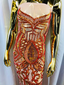 Iridescent Sequin Fabric - Iridescent Orange - 4 Way Stretch Royalty Lace Sequin By Yard