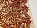 Iridescent Sequin Fabric - Iridescent Orange - 4 Way Stretch Royalty Lace Sequin By Yard