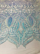 Iridescent Sequin Fabric - Iridescent Clear - 4 Way Stretch Royalty Lace Sequin By Yard