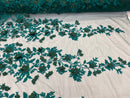 Teal Green Two Tone 3D Floral Design Embroider and Beaded With Pearls On a Mesh Lace-Prom-Dresses-Nightgown-Apparel-Fashion By The Yard