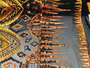 Iridescent Orange Sequin Fabrics, Aztec Design 4Way Stretch Embroidery With Sequin on a Mesh-Prom-Gown By The Yard
