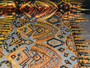 Iridescent Orange Sequin Fabrics, Aztec Design 4Way Stretch Embroidery With Sequin on a Mesh-Prom-Gown By The Yard