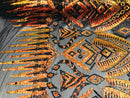 Iridescent Orange Sequin Fabrics, Aztec Design 4Way Stretch Embroidery With Sequin on a Mesh-Prom-Gown By The Yard