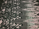 Fancy Damask Line Sequin - Hunter Green - 4 Way Stretch Sequins Damask Design Fabric Yard
