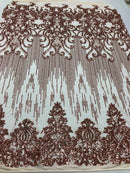 Fancy Damask Line Sequin - Rose Gold - 4 Way Stretch Sequins Damask Design Fabric Yard