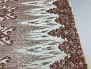 Fancy Damask Line Sequin - Rose Gold - 4 Way Stretch Sequins Damask Design Fabric Yard