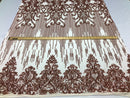 Fancy Damask Line Sequin - Rose Gold - 4 Way Stretch Sequins Damask Design Fabric Yard
